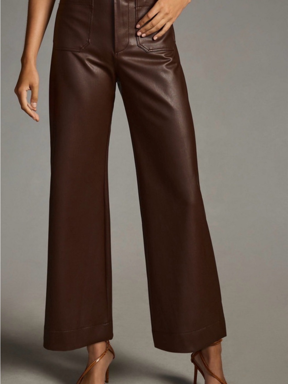Maeve Wide-Leg Faux Leather Pants in Chocolate Brown